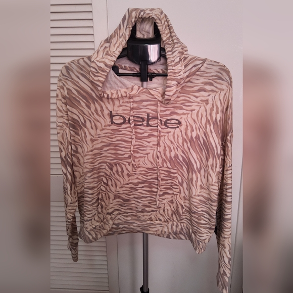 bebe Sweaters - Bebe Beige Zebra Print Hoodie